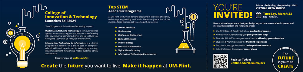 University of Michigan-Flint College of Innovation and Technology Event Mailer, side two.