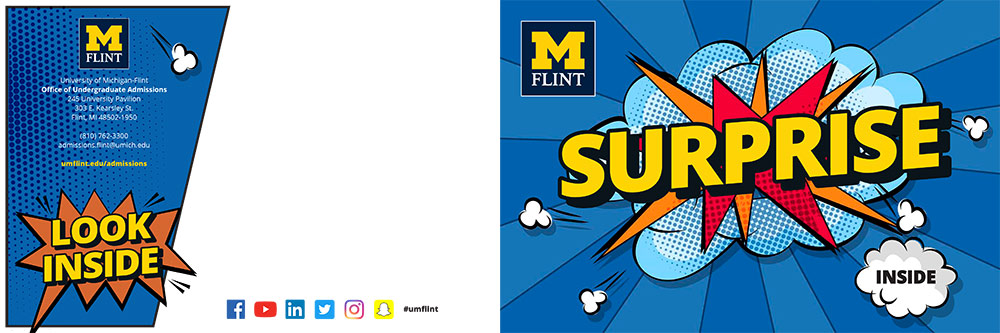 University of Michigan-Flint Junior Mailer, side one.