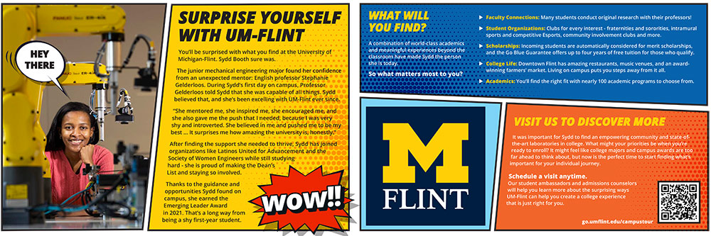 University of Michigan-Flint Junior Mailer, side two.